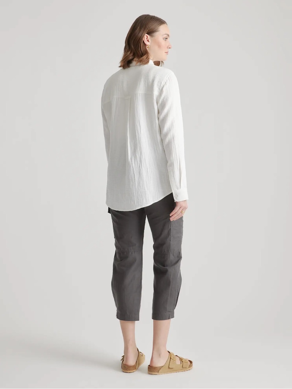 Quince 100% Organic Cotton Gauze Long Sleeve Shirt S White - Picture 5 of 8